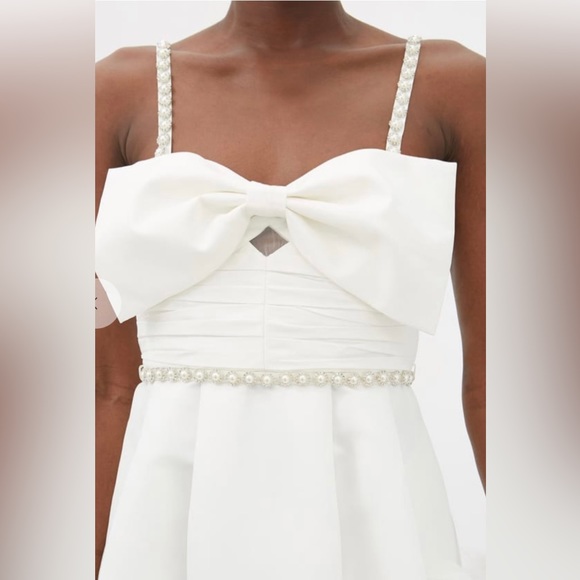 SELF-PORTRAIT Bow Pearl and Crystal embellished taffeta mini dress - Picture 5 of 6